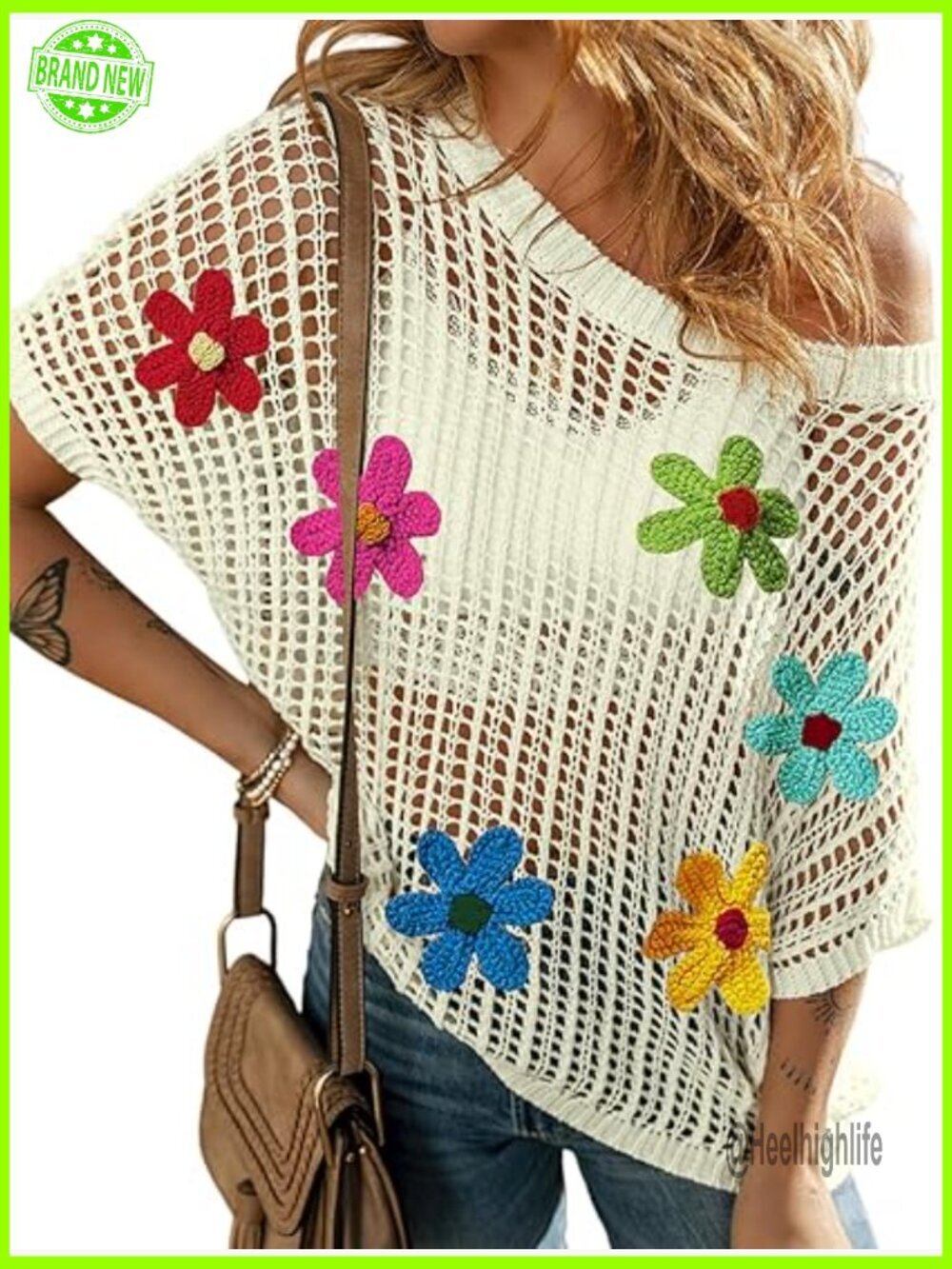 Summer Crochet Pullover Sweater Scoop Neck Short Sleeve Hollow Out Beach Cover